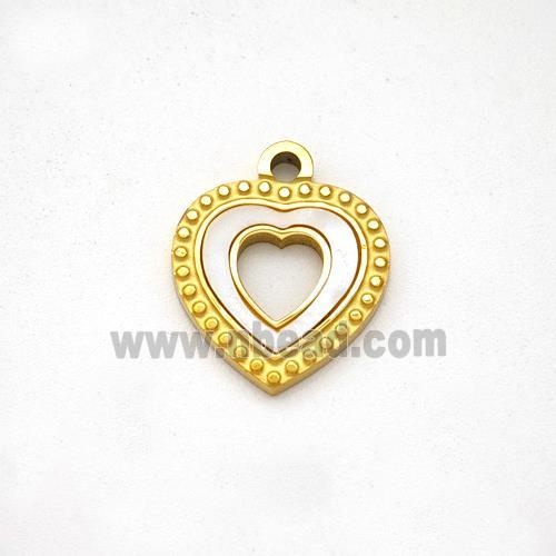 Stainless Steel Heart Pendant Pave Shell Gold Plated