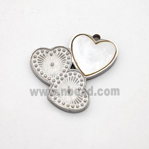 Raw Stainless Steel Heart Pendant Pave Shell Cluster