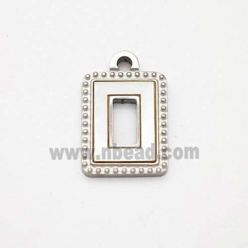 Raw Stainless Steel Rectangle Pendant Pave Shell