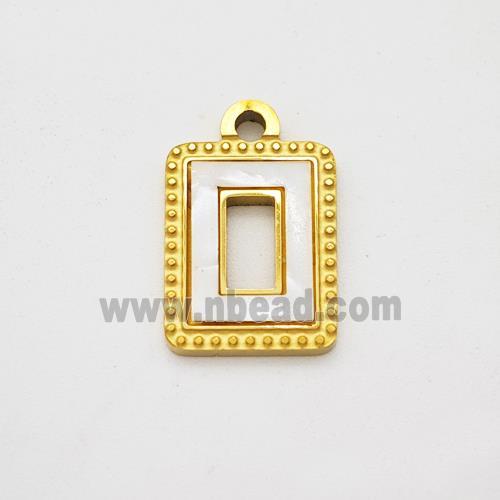 Stainless Steel Rectangle Pendant Pave Shell Gold Plated