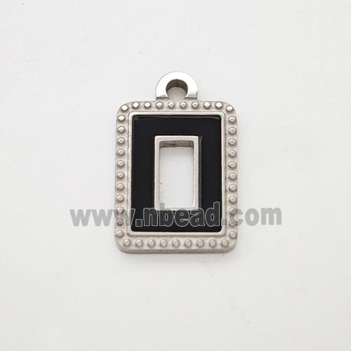 Raw Stainless Steel Rectangle Pendant Pave Black Acrylic