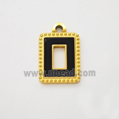 Stainless Steel Rectangle Pendant Pave Black Acrylic Gold Plated