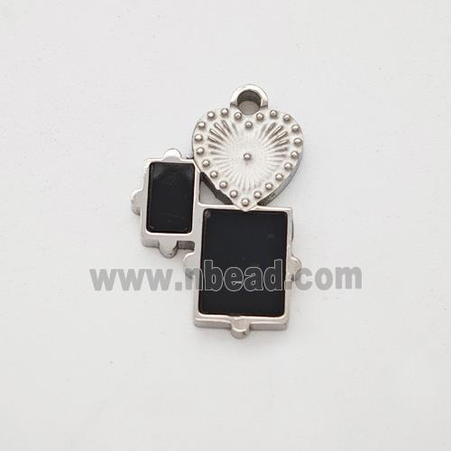 Raw Stainless Steel Heart Rectangle Pendant Pave Acrylic