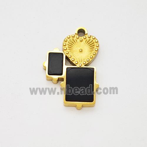 Stainless Steel Heart Rectangle Pendant Pave Acrylic Gold Plated