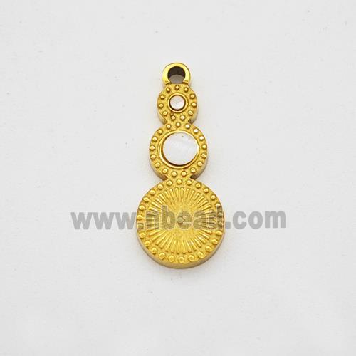 Stainless Steel Clock Pendant Pave Shell Gold Plated