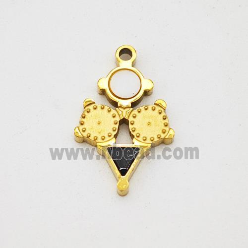 Stainless Steel Clock Pendant Pave Shell Acrylic Gold Plated