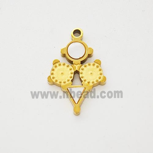 Stainless Steel Clock Pendant Pave Shell Gold Plated