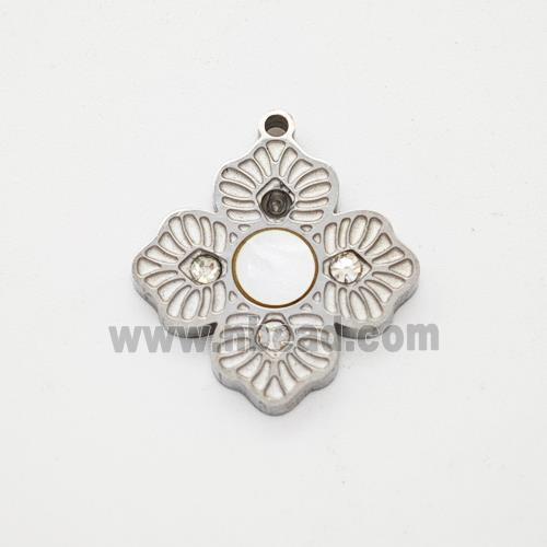 Raw Stainless Steel Clover Pendant Pave Rhinestone Shell