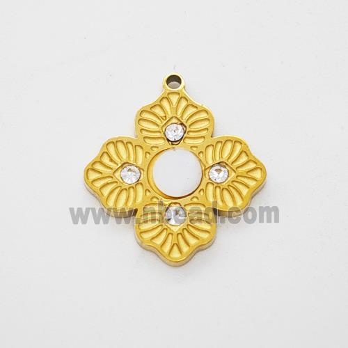 Stainless Steel Clover Pendant Pave Rhinestone Shell Gold Plated