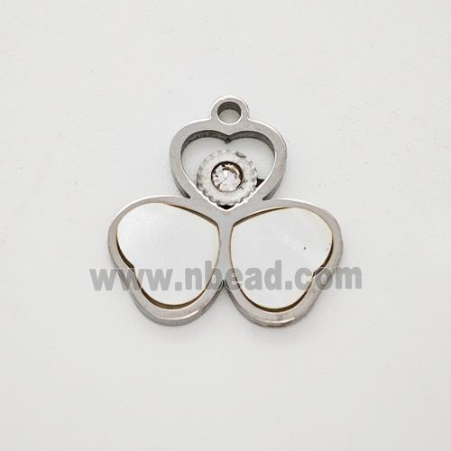 Raw Stainless Steel Clover Pendant Pave Shell Rhinestone