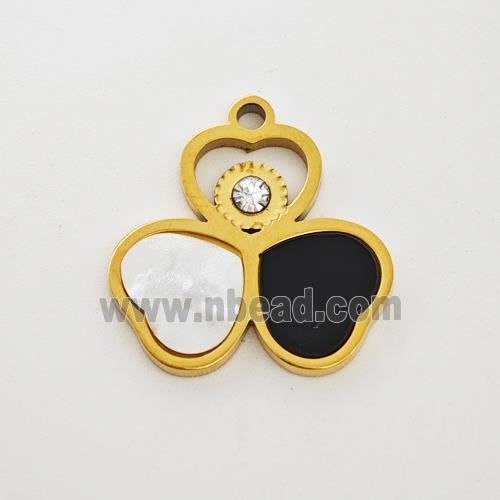 Stainless Steel Clover Pendant Pave Shell Acrylic Rhinestone Gold Plated