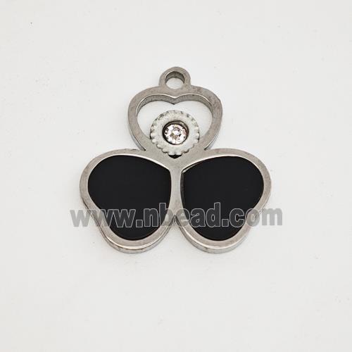 Raw Stainless Steel Clover Pendant Pave Black Acrylic Rhinestone