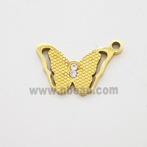 Stainless Steel Butterfly Pendant Pave Rhinestone Gold Plated