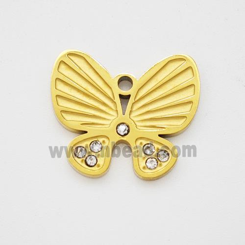 Stainless Steel Butterfly Pendant Pave Rhinestone Gold Plated