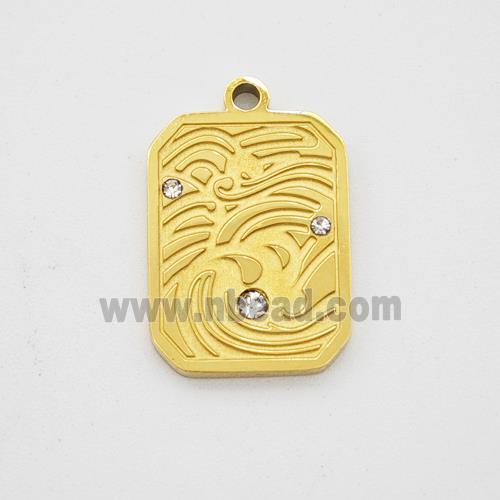 Stainless Steel Rectangle Pendant Pave Rhinestone Gold Plated