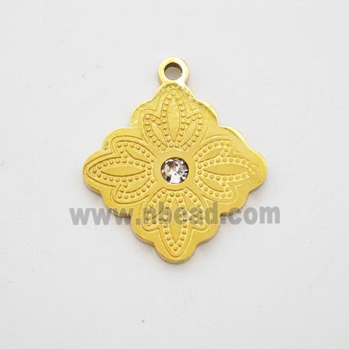 Stainless Steel Flower Pendant Pave Rhinestone Gold Plated