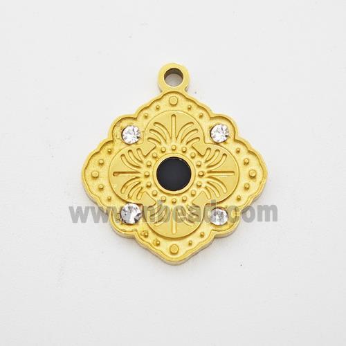 Stainless Steel Flower Pendant Pave Rhinestone Gold Plated