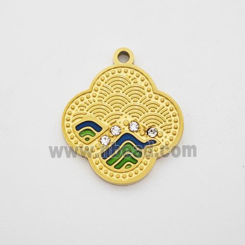 Stainless Steel Flower Pendant Pave Rhinestone Gold Plated