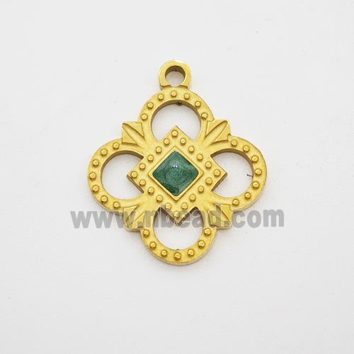 Stainless Steel Flower Pendant Green Painted Gold Plated