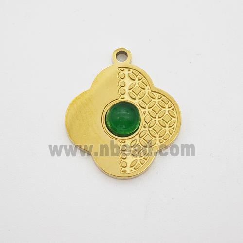 Stainless Steel Clover Pendant Pave Jade Gold Plated