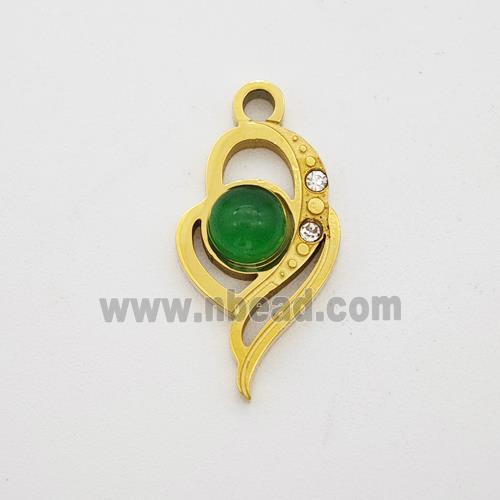 Stainless Steel Heart Pendant Pave Jade Rhinestone Gold Plated