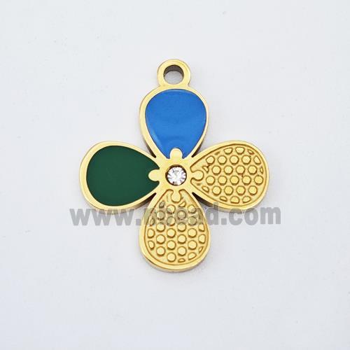 Stainless Steel Clover Pendant Pave Acrylic Rhinestone Gold Plated