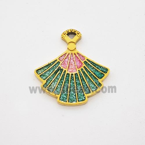 Stainless Steel Fan Pendant Green Painted Gold Plated