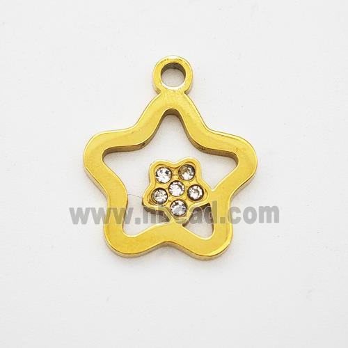 Stainless Steel Star Pendant Pave Rhinestone Gold Plated