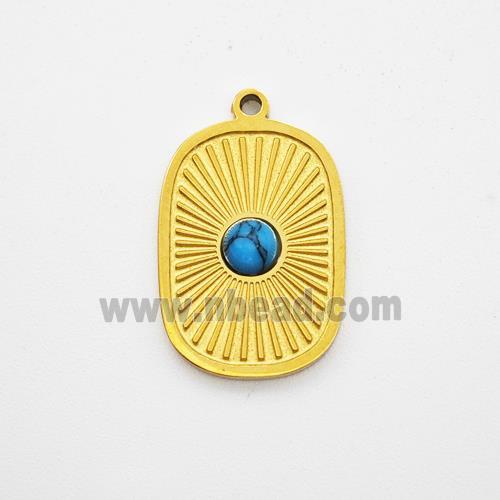 Stainless Steel Sun Pendant Pave Blue Howlite Rectangle Gold Plated