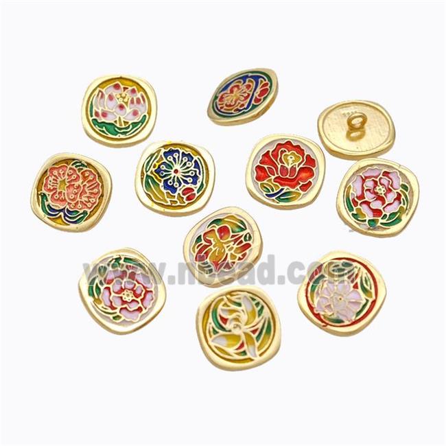 925 Sterling Silver Button Beads Flower Enamel Gold Plated Mixed