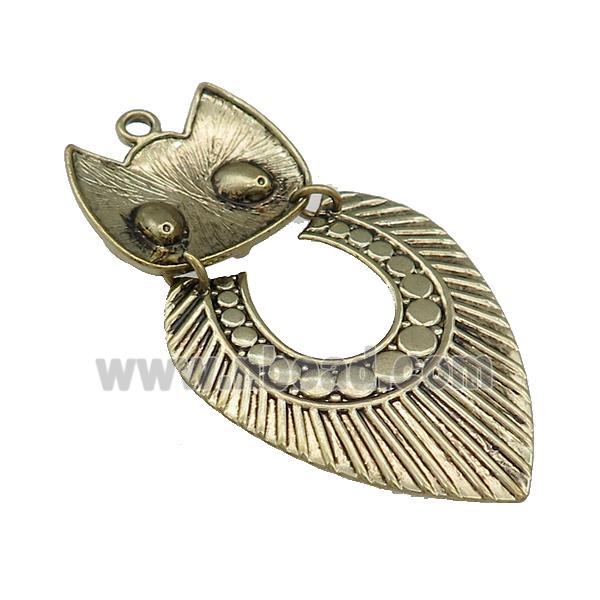 Tibetan Style Zinc Owl Birds Charms Pendant 2loops Antique Gold