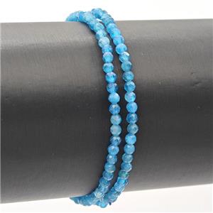 Natural Blue Apatite Bracelet Faceted Round Stretchy, approx 3-3.5mm