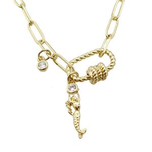 copper necklace with carabiner lock, mermaid, gold plated, approx 4x11mm, 44cm length