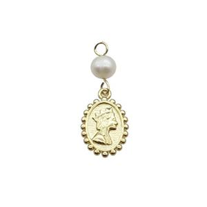 Copper Queen Pendant With Pearl Gold Plated, approx 10-15mm, 6mm