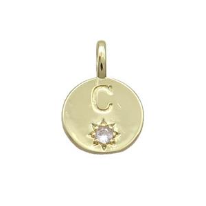 Copper Circle Pendant Pave Zircon C-letter Gold Plated, approx 11.5mm