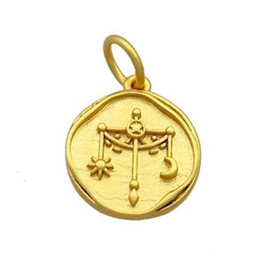 Copper Circle Pendant Zodiac Libra 18K Gold Plated, approx 15mm