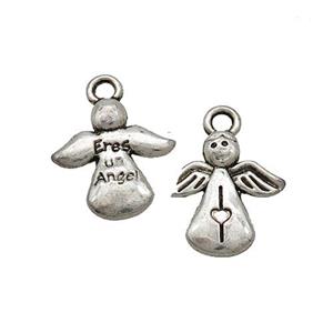 Tibetan Style Zinc Angel Charm Pendant Antique Silver, approx 13-14mm