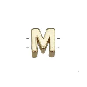 Copper Letter M Beads 2holes Gold Plated, approx 5-8mm
