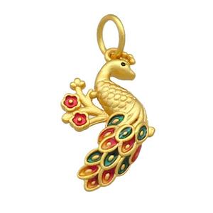 Copper Phoenix Pendant Multicolor Cloisonne Unfade 18K Gold Plated, approx 13-23mm