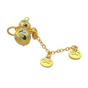 Copper Flower Pendant Multicolor Cloisonne 18K Gold Plated, approx 9.5-15mm, 7mm, 35mm length