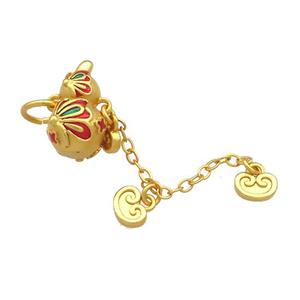 Copper Flower Pendant Multicolor Cloisonne 18K Gold Plated, approx 9.5-15mm, 7mm, 35mm length