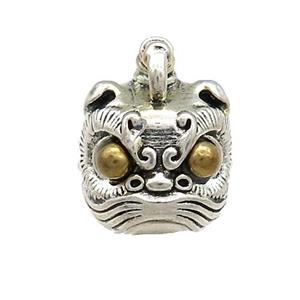 Tibetan Style Copper Lion Charms Pendant Antique Silver Bronze, approx 15mm