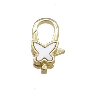 Copper Lobster Clasp Pave Shell Butterfly 18K Gold Plated, approx 10-18mm