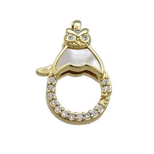 Copper Lobster Clasp Pave Shell Zircon 18K Gold Plated, approx 14-20mm