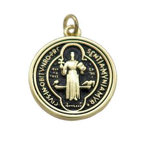 Copper Jesus Pendant Religious Medal Charms Black Painted Circle Gold Plated, approx 19mm