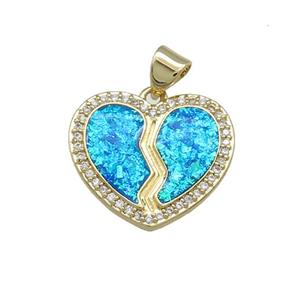 Copper Heart Pendant Pave Blue Fire Opal Zircon 18K Gold Plated, approx 19mm