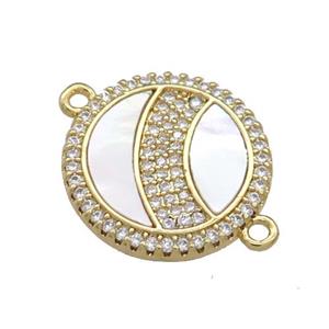 Copper Circle Rainbow Connector Pave Shell Zircon 18K Gold Plated, approx 18mm