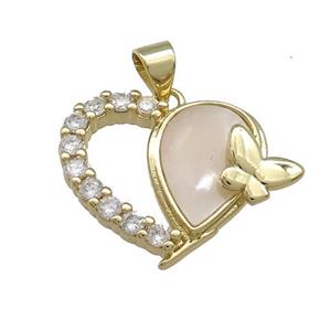 Copper Heart Pendant Pave Shell Zircon 18K Gold Plated, approx 18-20mm