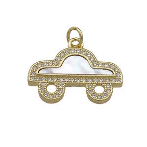 Copper Car Pendant Pave Shell Zircon 18K Gold Plated, approx 13-21mm