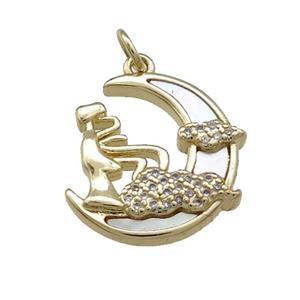 Copper Moon Pendant Pave Shell Zircon Cloud 18K Gold Plated, approx 18mm